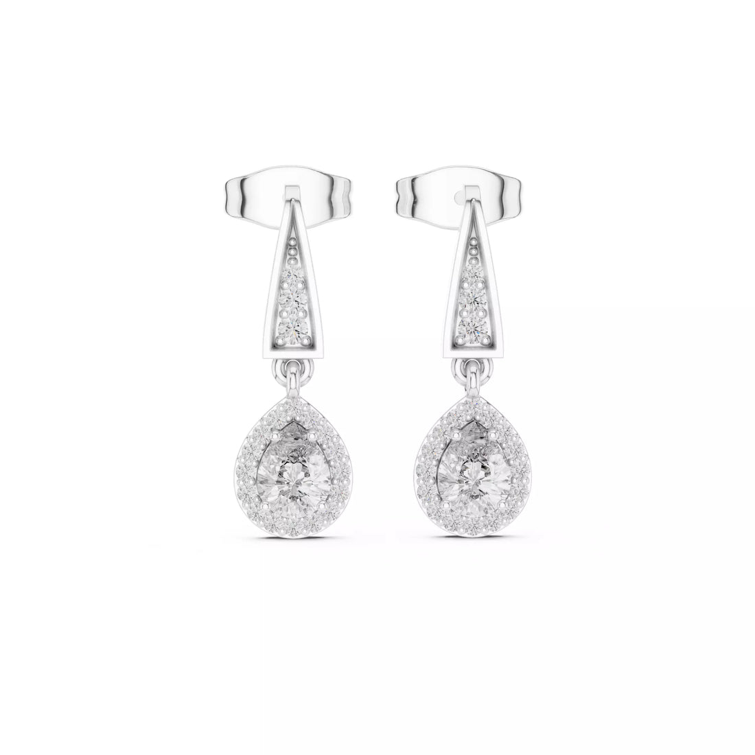 Pear Halo Diamond Drop Earrings with Modern Detail