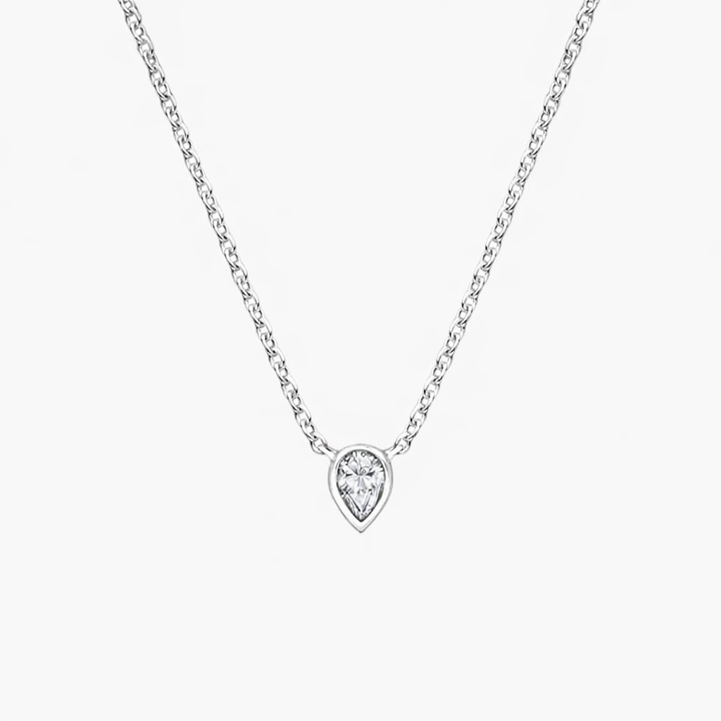 Pear Cut Bezel Solitaire Diamond Necklace