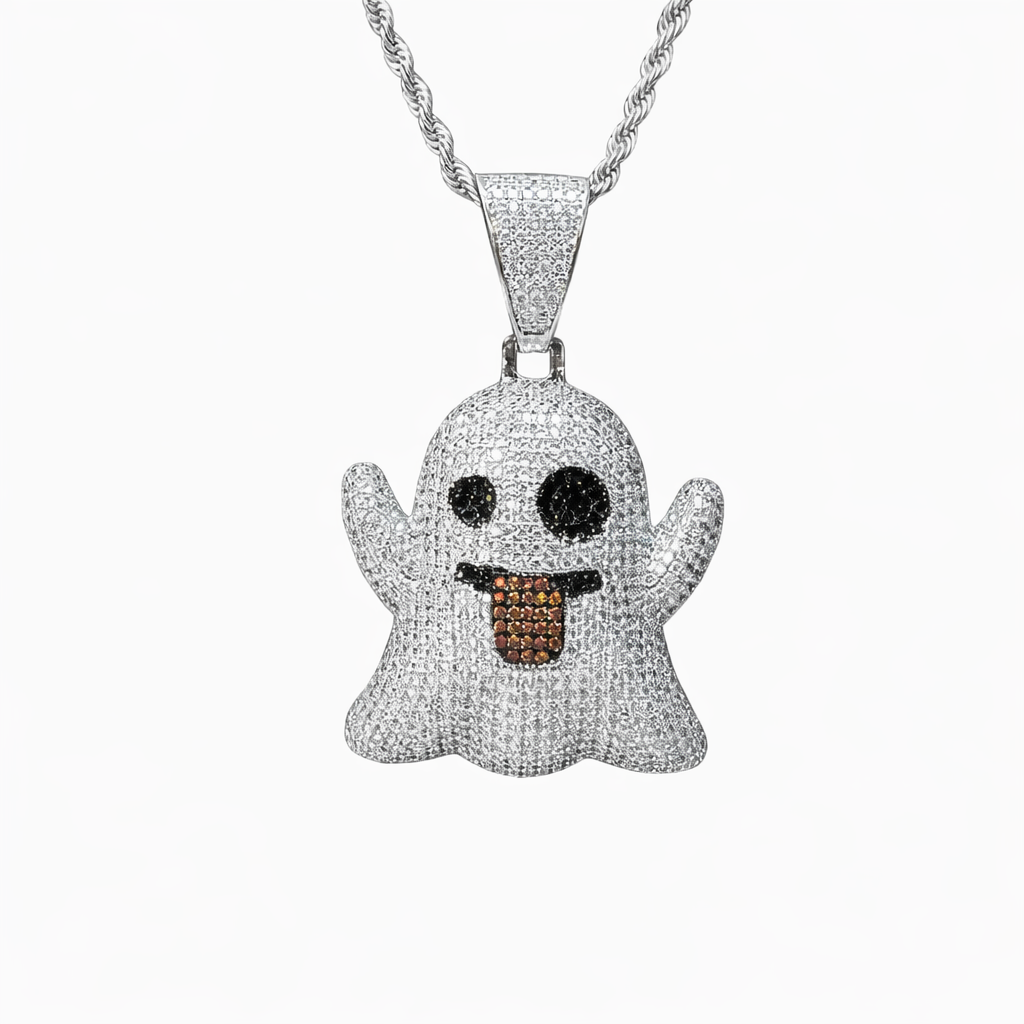 Cartoon Ghost Statement Pendant Hip Hop Silver jewelry