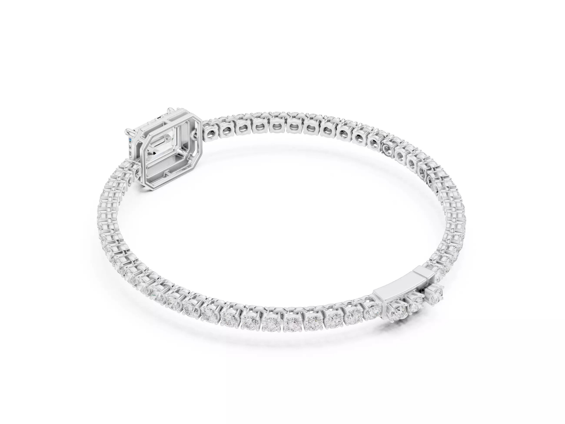 Emerald \ Round Cut Diamond Halo Tennis Bracelet Fine Jewelry