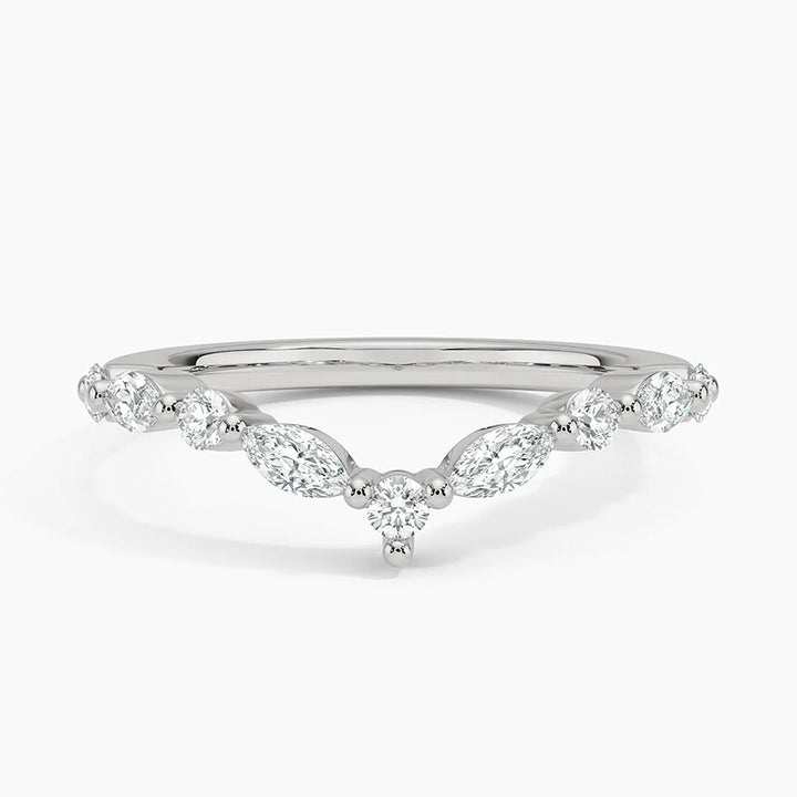 Curved V Shape Moissanite Wedding Band For Women
