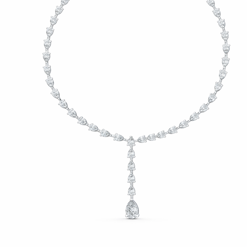 Pear Shape Diamond Drop Tennis Necklace
