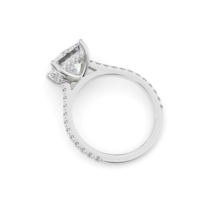 Princess Cut Diamond Cathedral Ring with Hidden Halo Pave Band