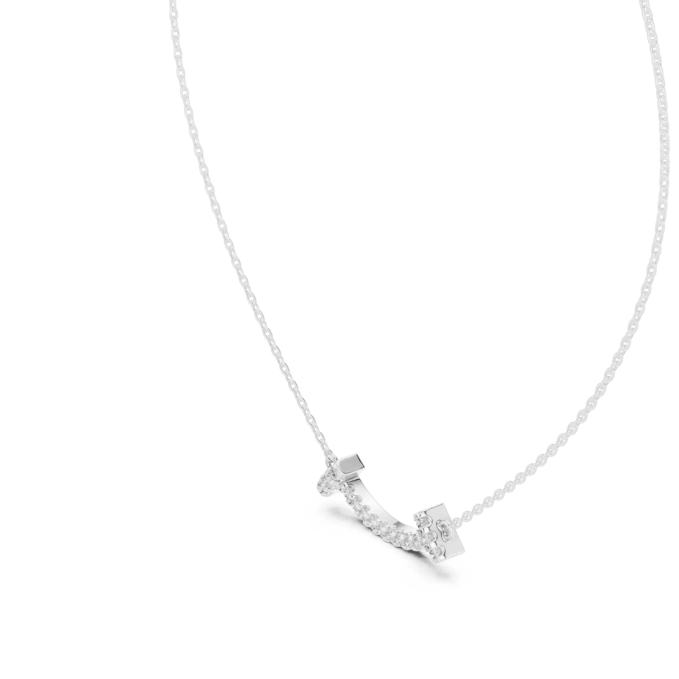 Curved Diamond Bar Necklace For Women Minimal Jewelry