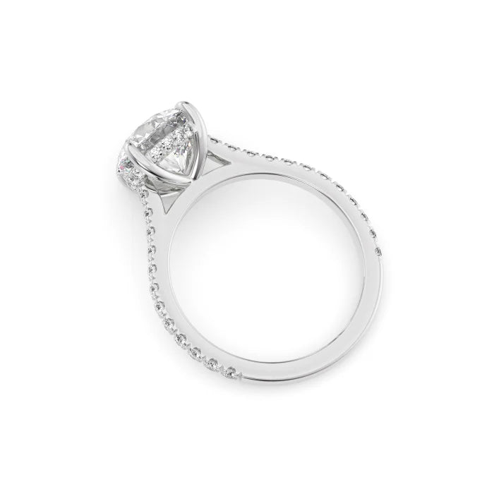 Round Brilliant Diamond Pave Band Cathedral Engagement Ring