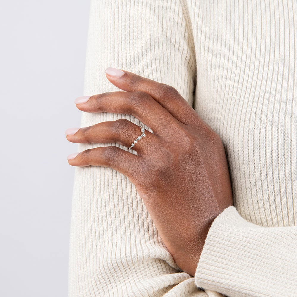 Curved V Shape Moissanite Wedding Band For Women