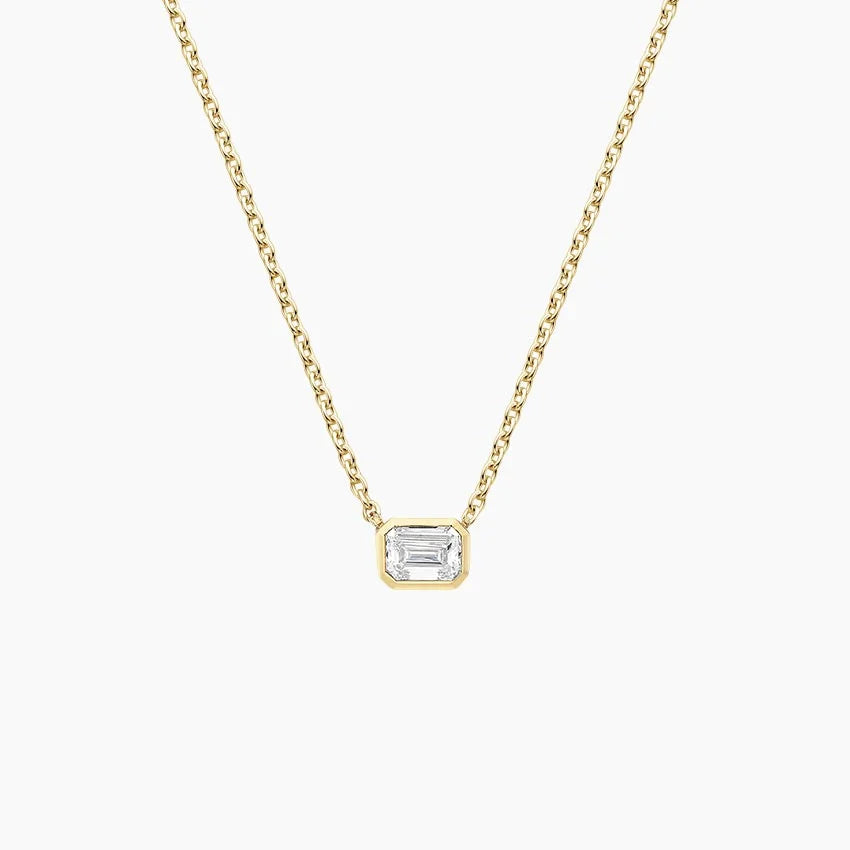 Emerald Cut Solitaire Diamond Pendant Necklace