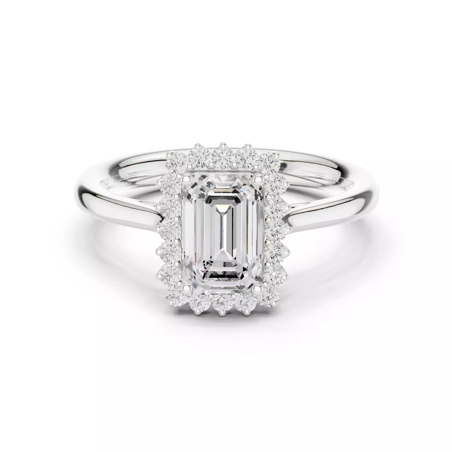 Emerald cut Diamond Halo Engagement Ring