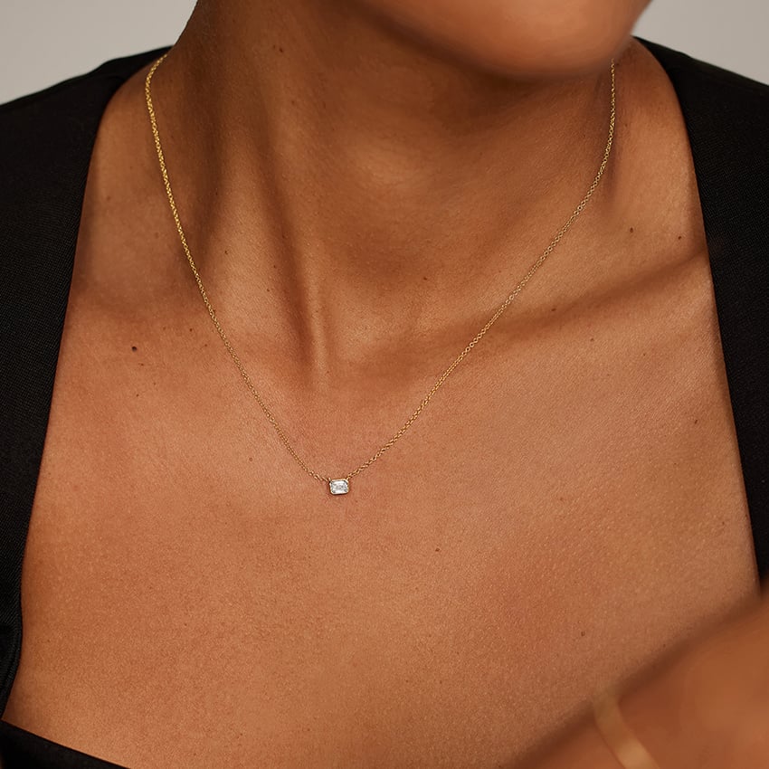 Emerald Cut Solitaire Diamond Pendant Necklace