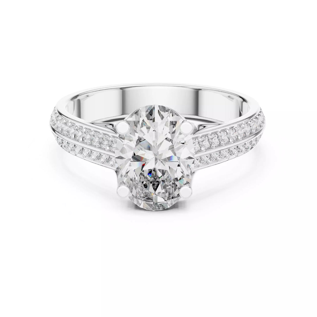 Oval cut Diamond Double Pavé Band Engagement Ring