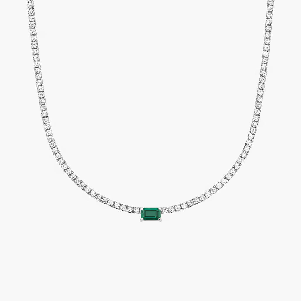 Emerald Ruby Green Center Stone Solitaire Tennis Necklace