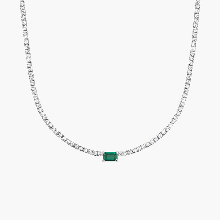 Emerald Ruby Green Center Stone Solitaire Tennis Necklace