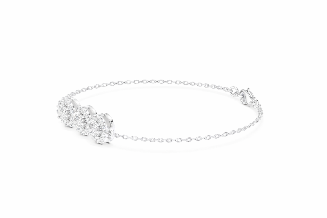 Three Stone Diamond Halo Chain Bracelet