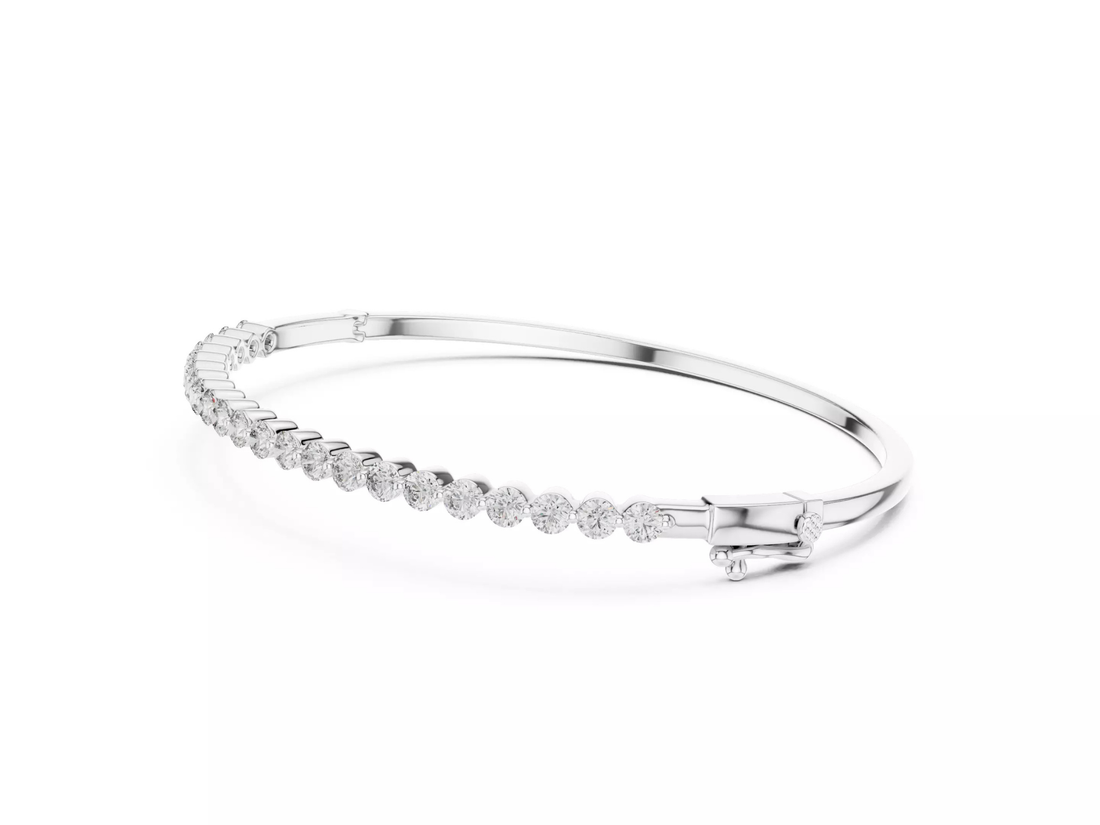 Round Cut Half Diamond Bangle Bracelet | Fine Jewelry