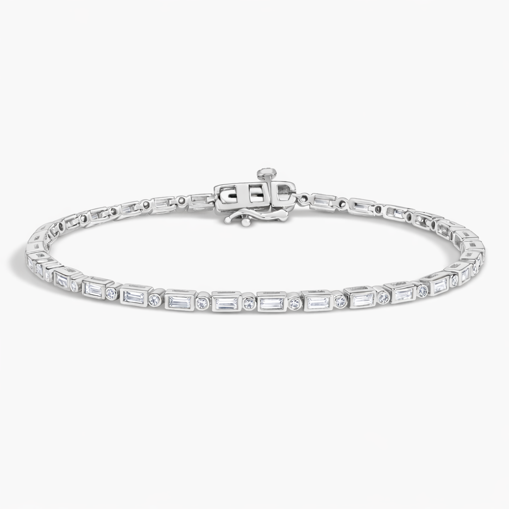 Baguette & Round Cut Diamond Bezel set Tennis Bracelet