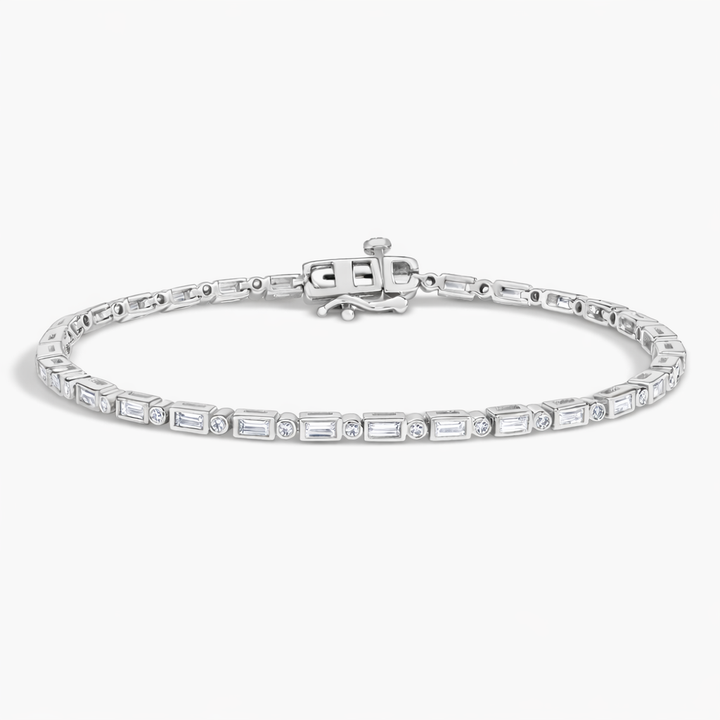 Baguette & Round Cut Diamond Bezel set Tennis Bracelet