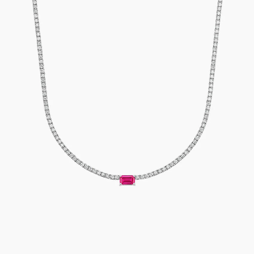 Emerald Ruby Diamond Tennis Necklace