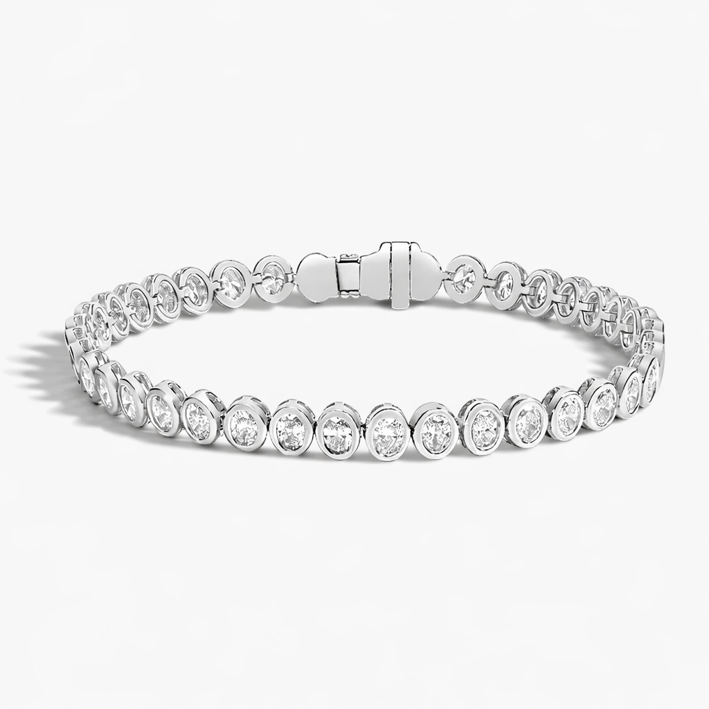 Oval Cut Bezel Set Diamond Tennis Bracelet For Women