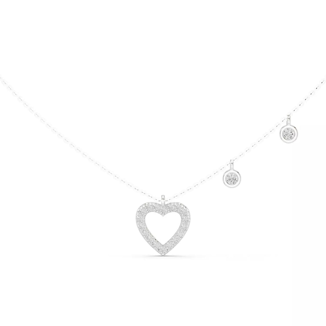 Round Diamond Heart Shape Pendant Necklace With Dangle Charms