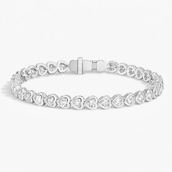 Heart Shape Diamond Bezel Set Tennis Bracelet For Women