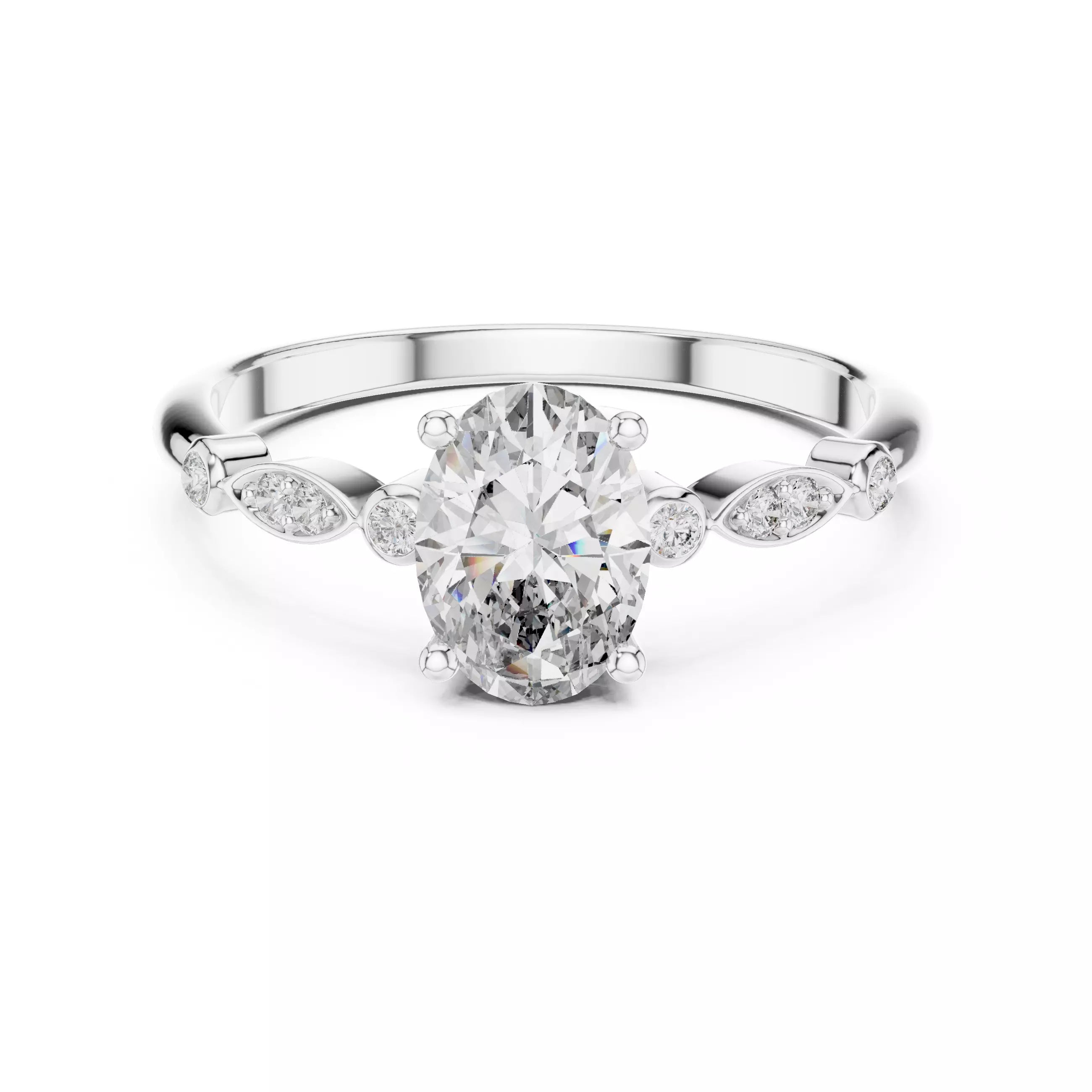 Oval cut Diamond Vintage Leaf Accent Setting Ring
