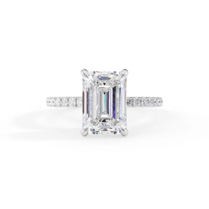 Emerald Cut Solitaire Pavé Ring