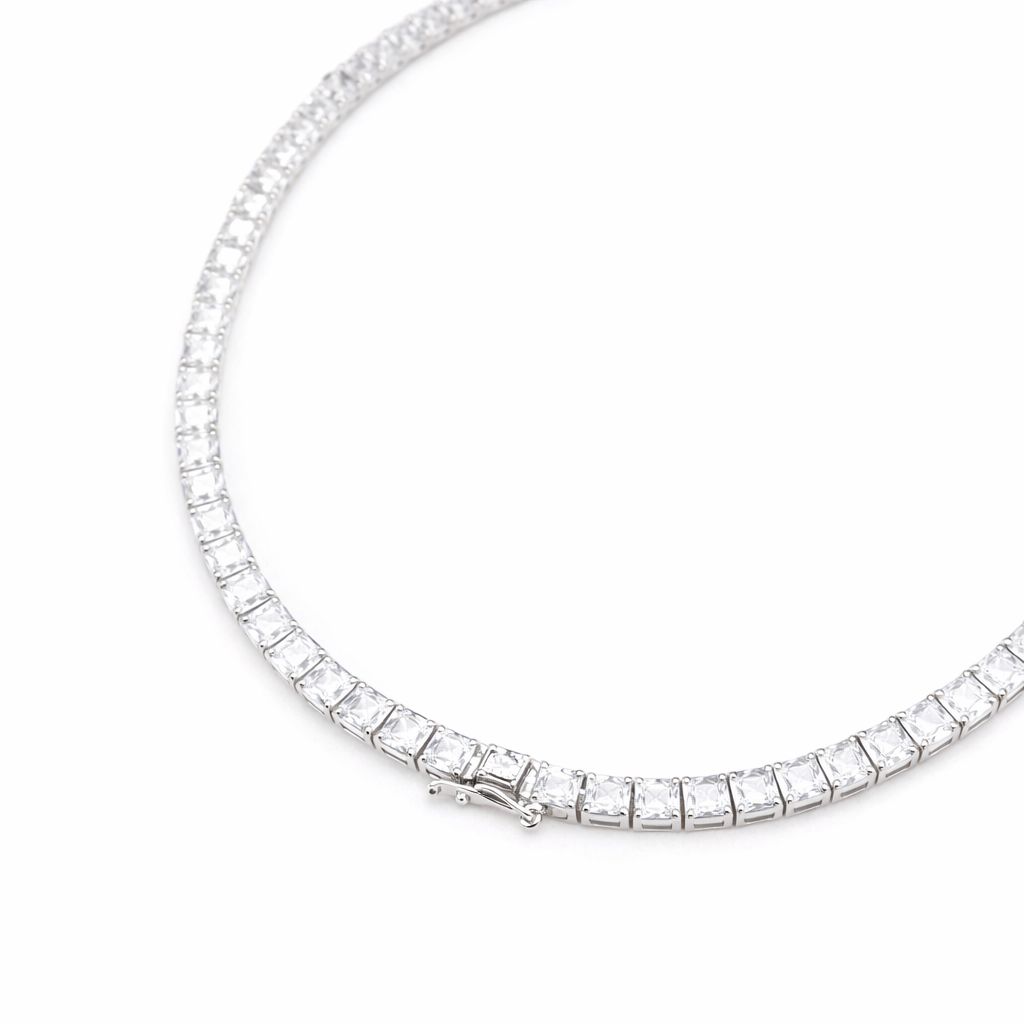 Princess Cut Diamond Tennis Necklace Classic Luxury Everyday Statement Jewelry
