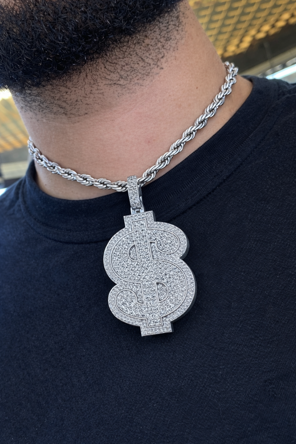Iced Dollar Sign Diamond Pendant