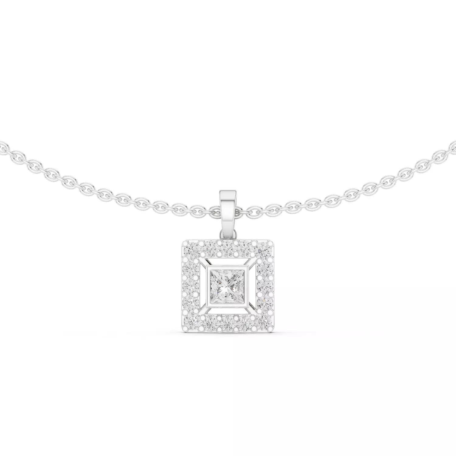 Princess Cut Diamond Halo Pendant Necklace