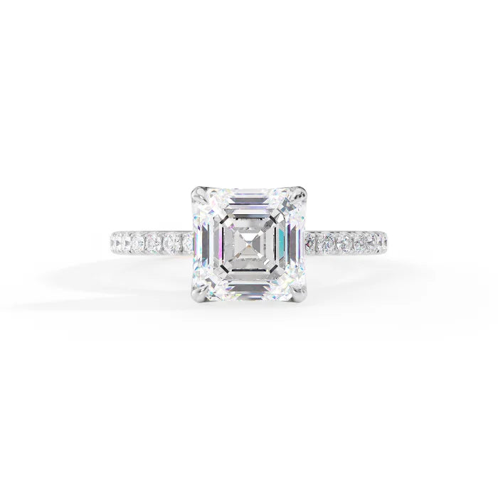 Asscher Cut Engagement Ring with Pave Diamond Band