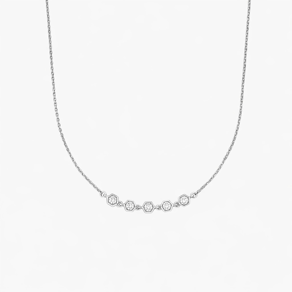 Round Cut Hexagon Bezel Set Diamond Necklace