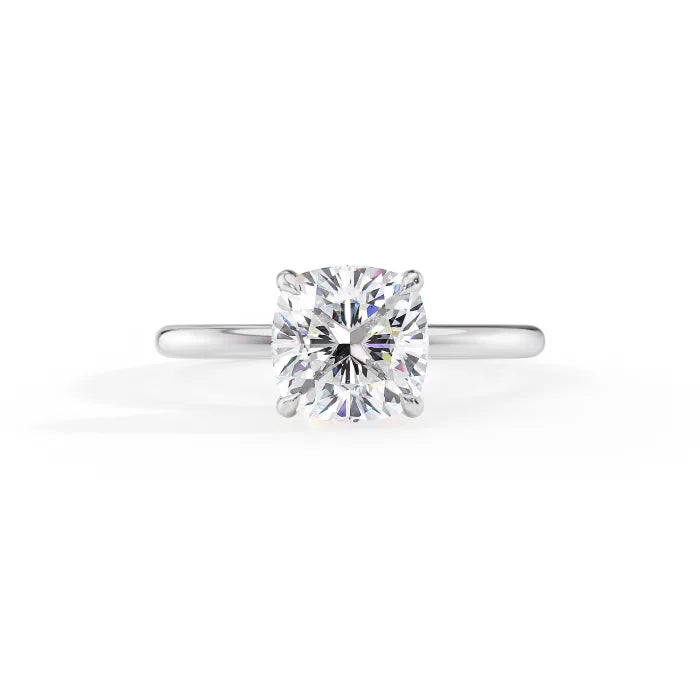 Cushion Cut Solitaire Hidden Halo Engagement Ring