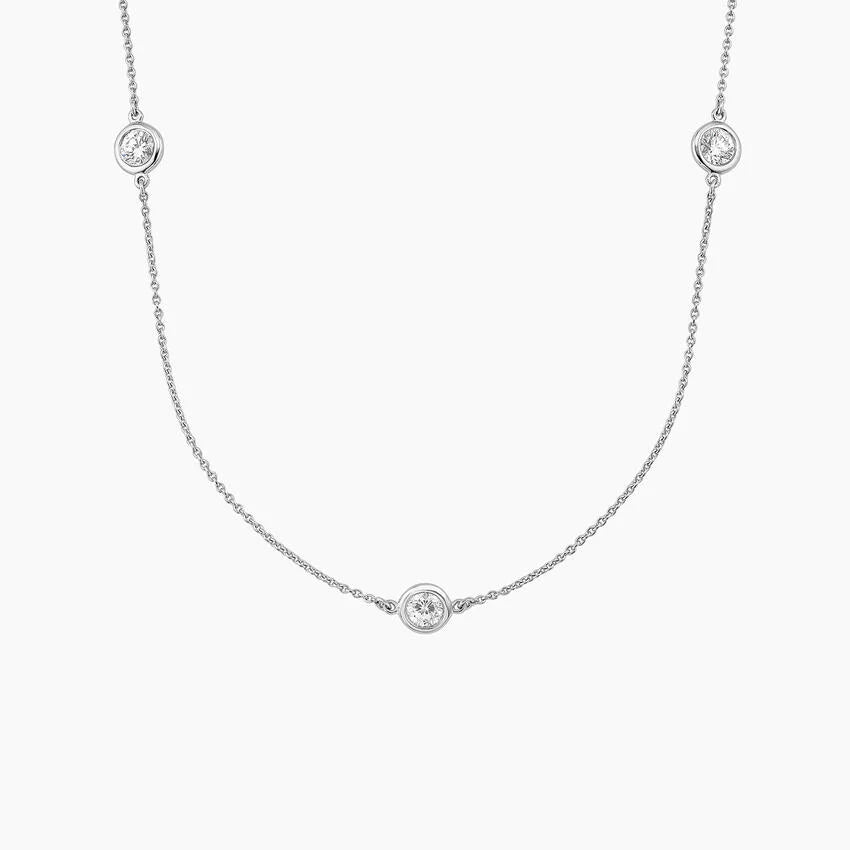 Round Cut Bezel Set Diamond Station Necklace