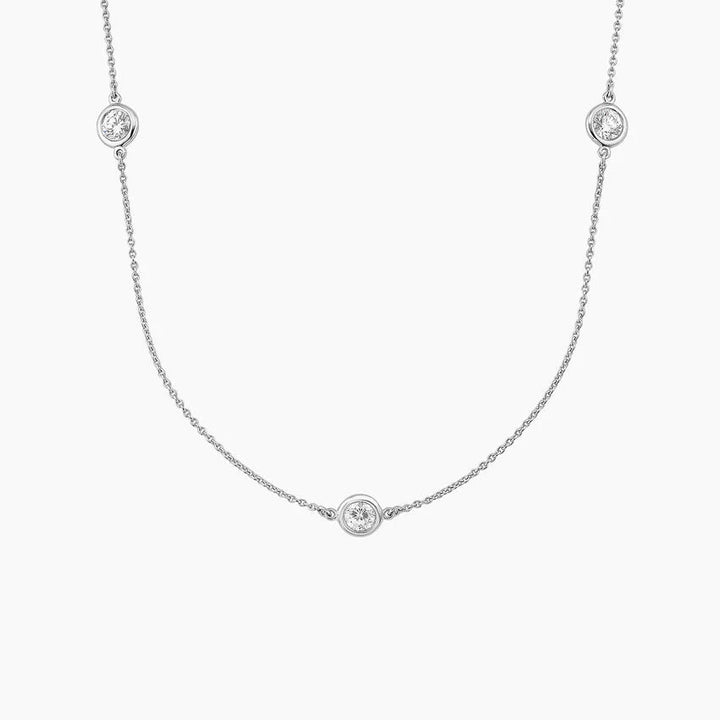 Round Cut Bezel Set Diamond Station Necklace