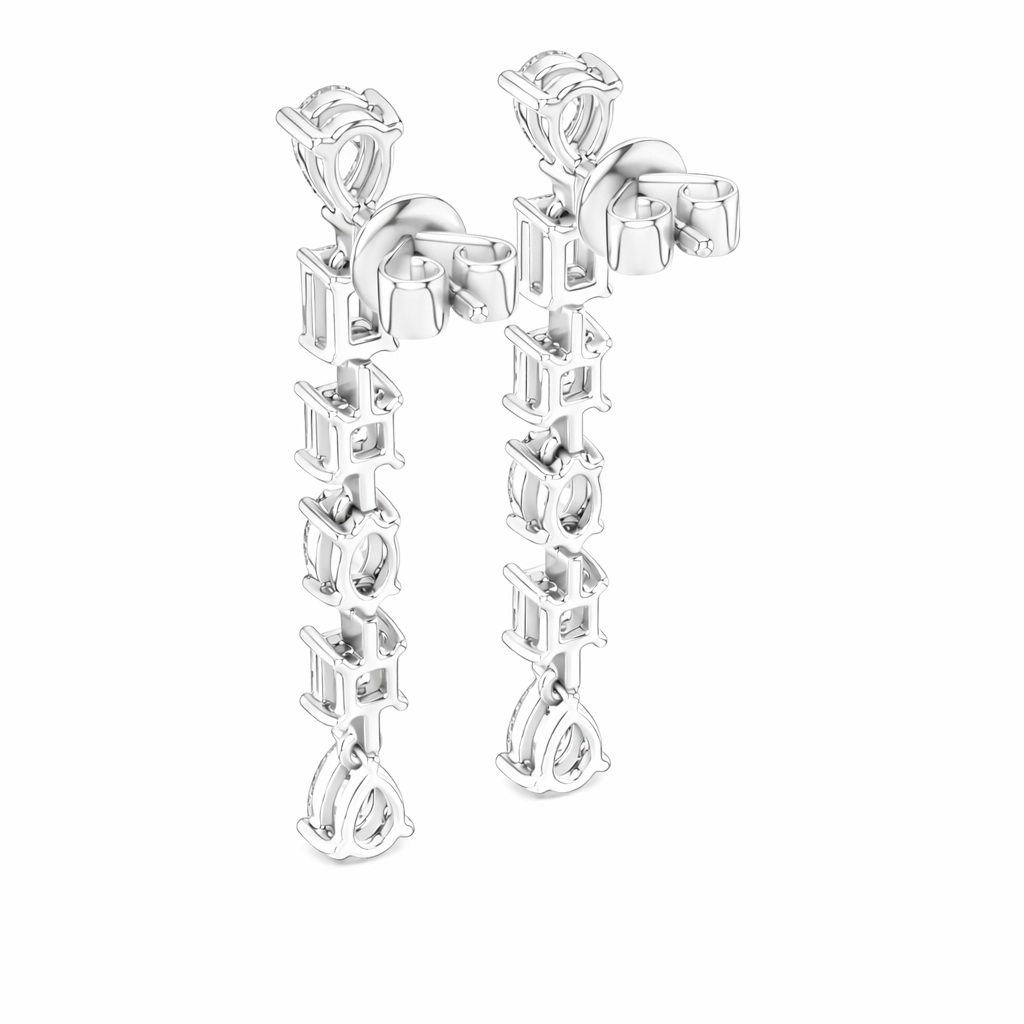 Multi Shape Diamond Long Drop Dangle Earrings
