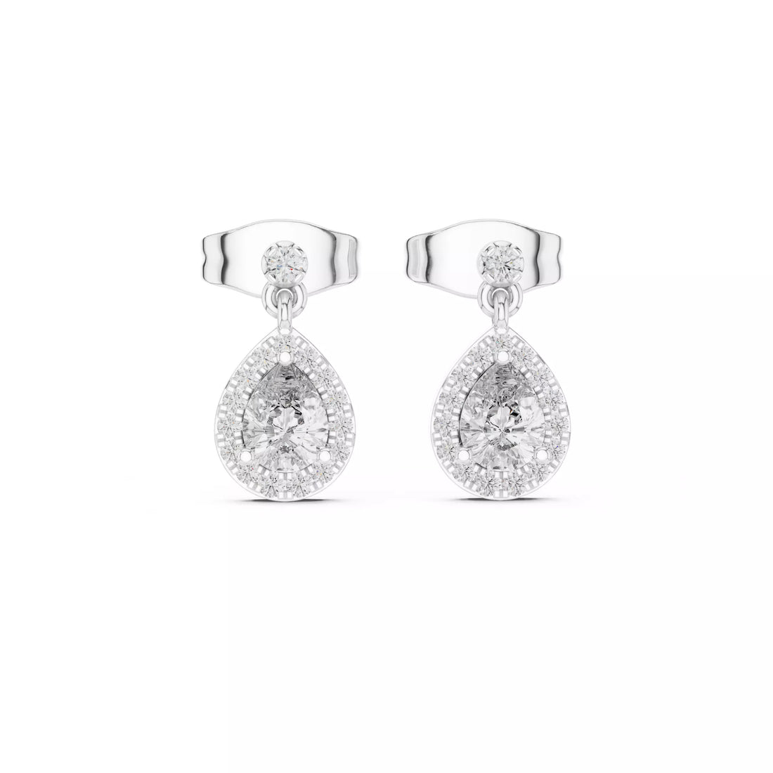 Pear Shape Diamond Halo Drop Stud Earrings