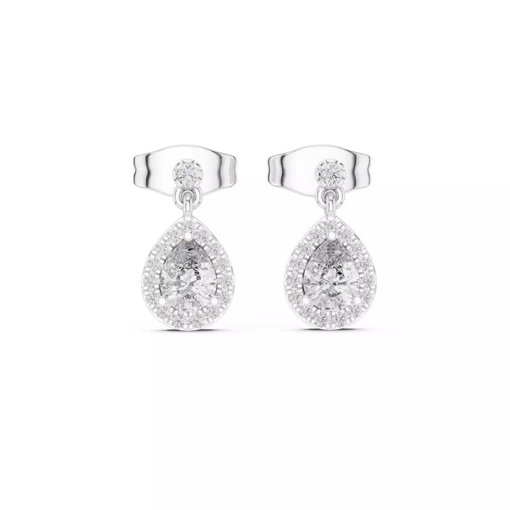 Pear Shape Diamond Halo Drop Stud Earrings