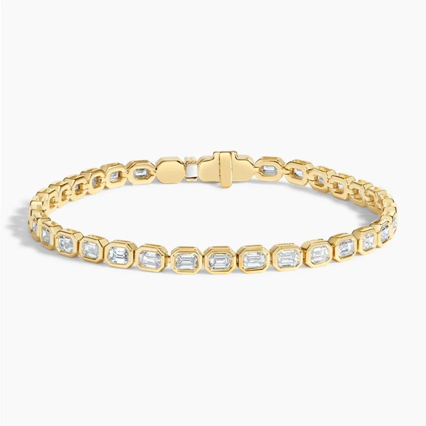 Emerald Cut Bezel Set Diamond Tennis Bracelet For Women Luxury
