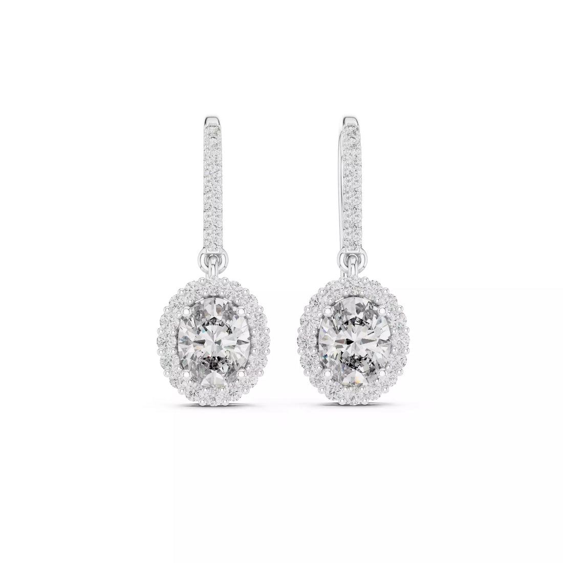 Oval cut Diamond Halo Drop Earrings with Elegant Hook