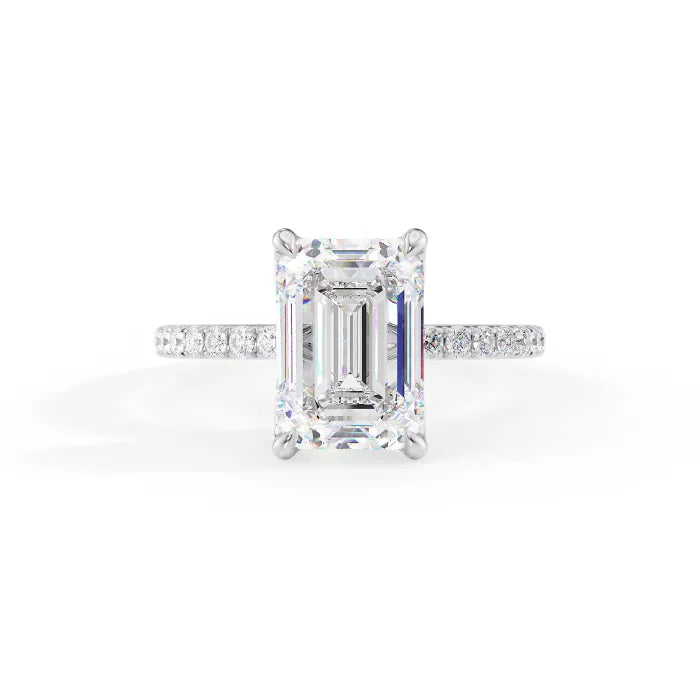Emerald Cut Diamond Pave band Engagement Ring