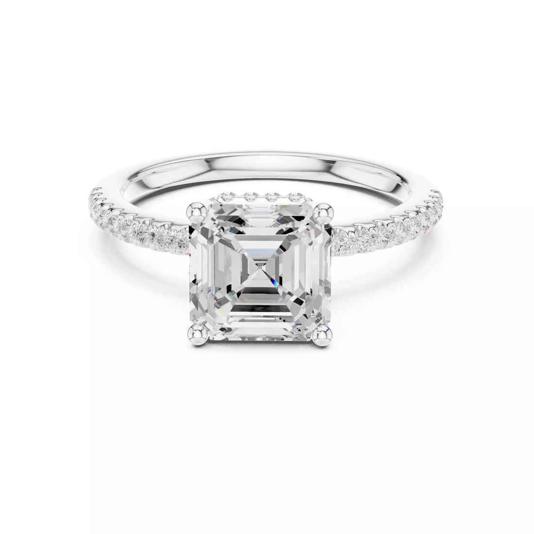 Asscher cut Diamond Engagement Ring Hidden Halo Pave Band