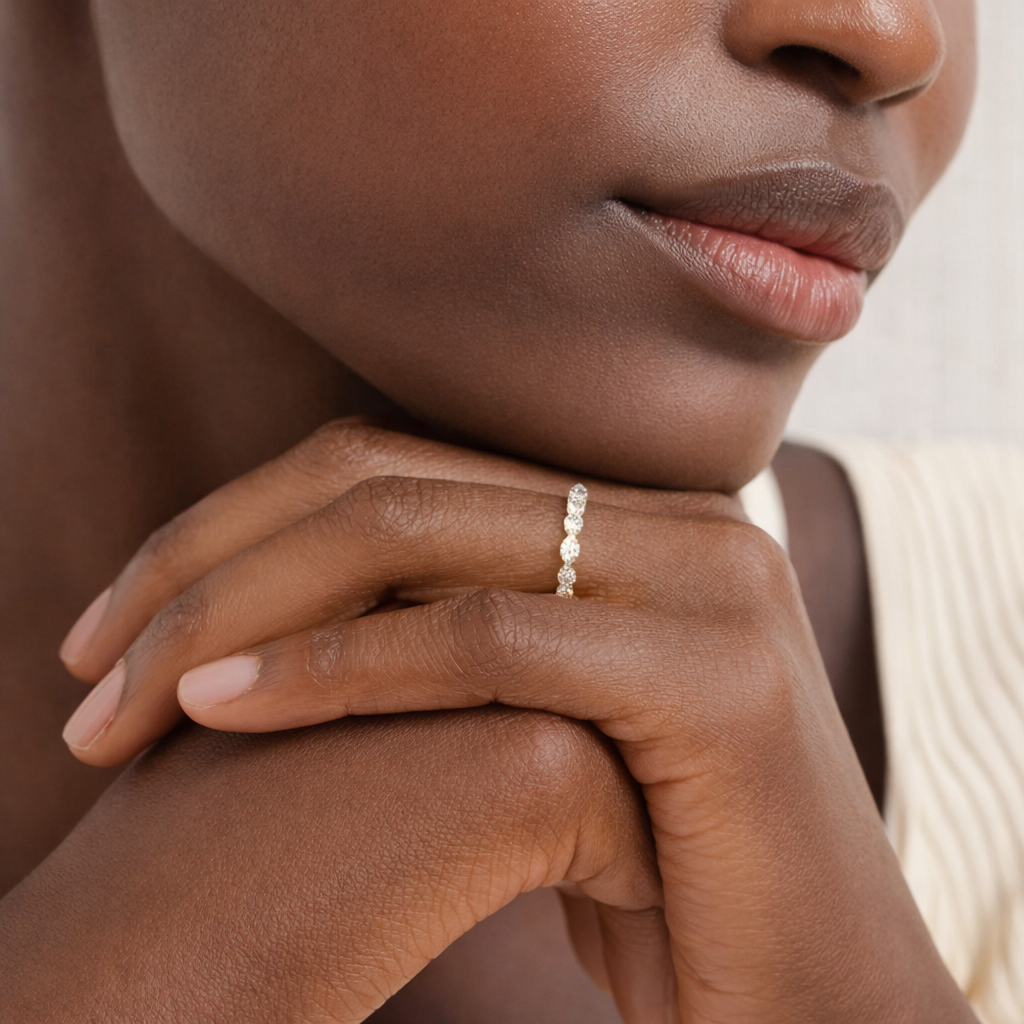 Round And Marquise Diamond Eternity Band Wedding Ring For Women