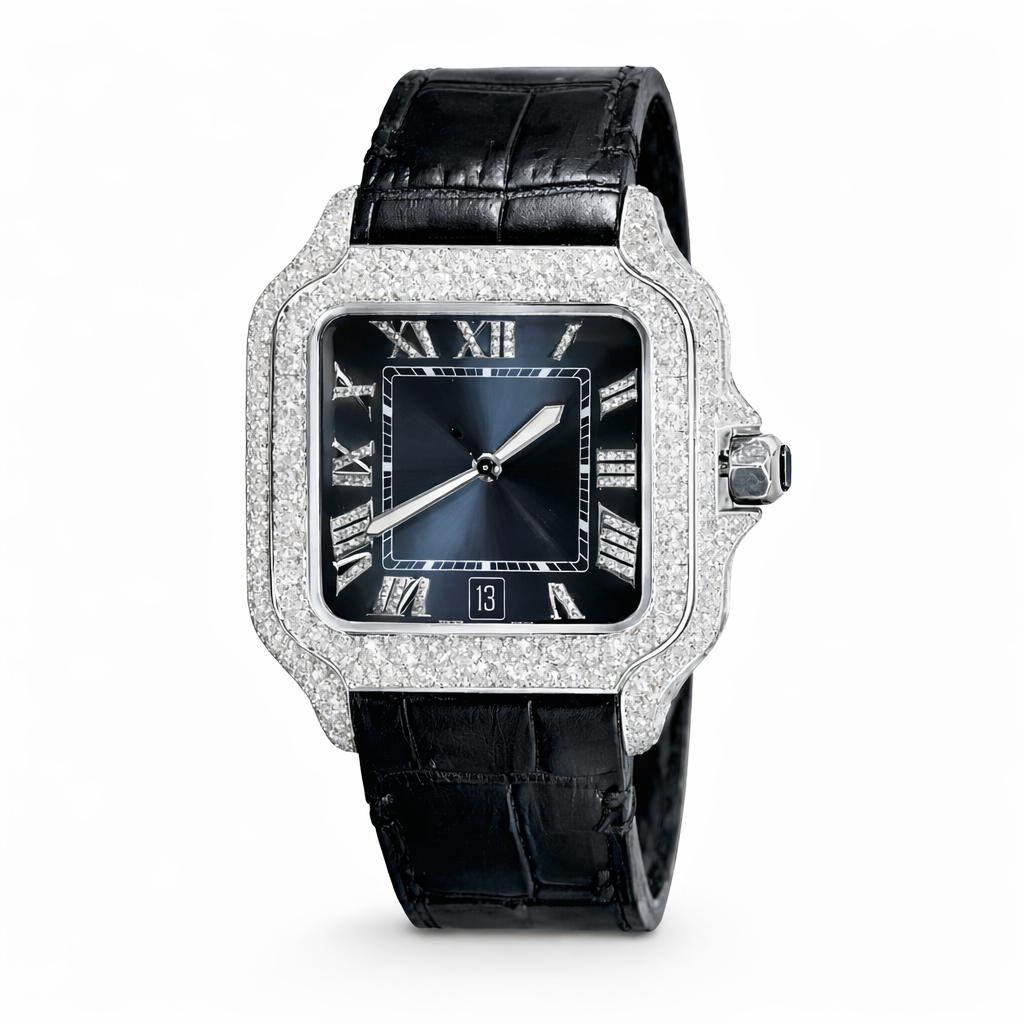 Moissanite Diamond Bezel Square Luxury Watch With Leather Strap