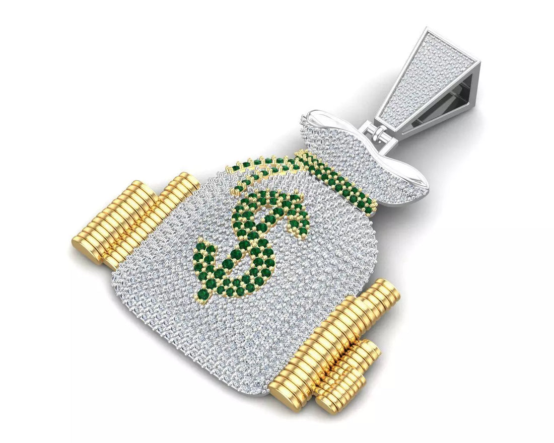 Iced Out Money Bag Dollar Sign Hip Hop Pendant