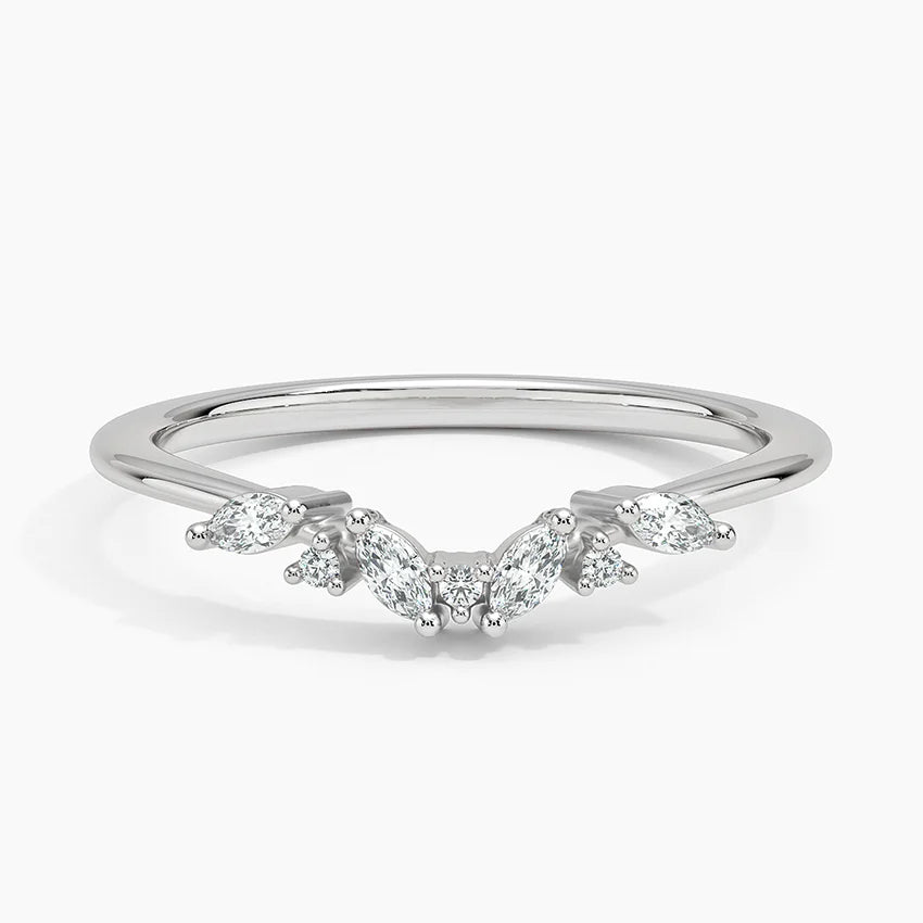 Curved Diamond Wedding Band for Women Elegant Bridal Ring