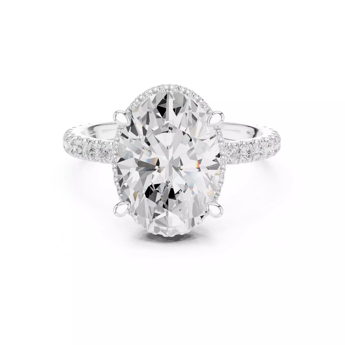Oval cut Diamond Engagement Ring With Hidden Halo Pave Band