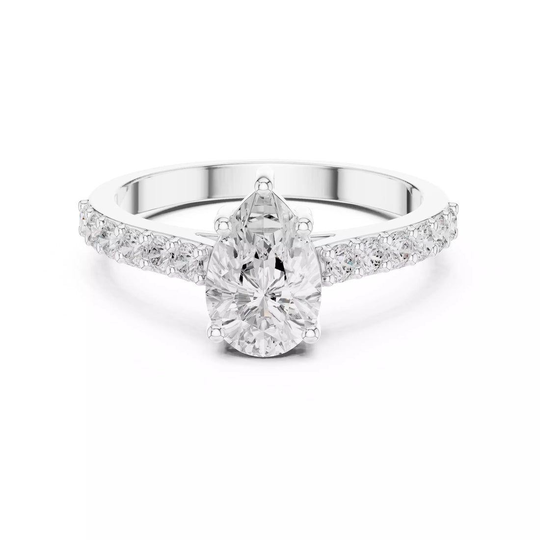Pear cut Diamond Cathedral Setting Ring with Pavé Band