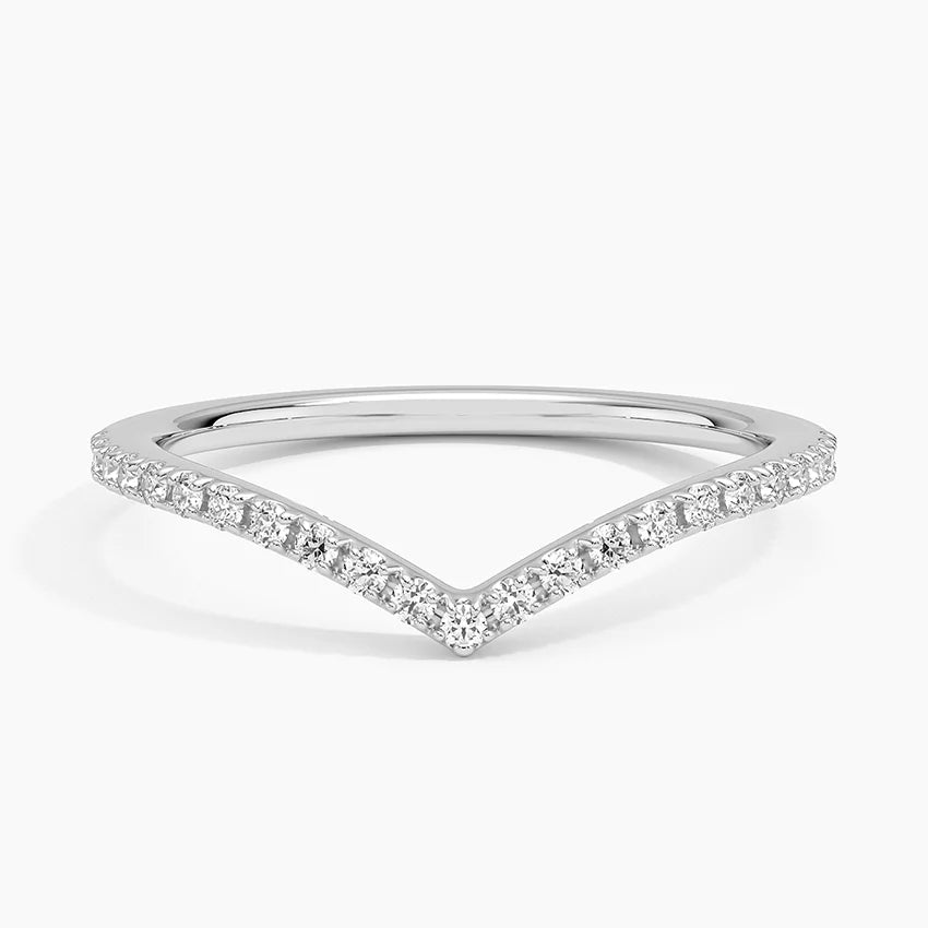 Curved V Shape Diamond Wedding Band for Women