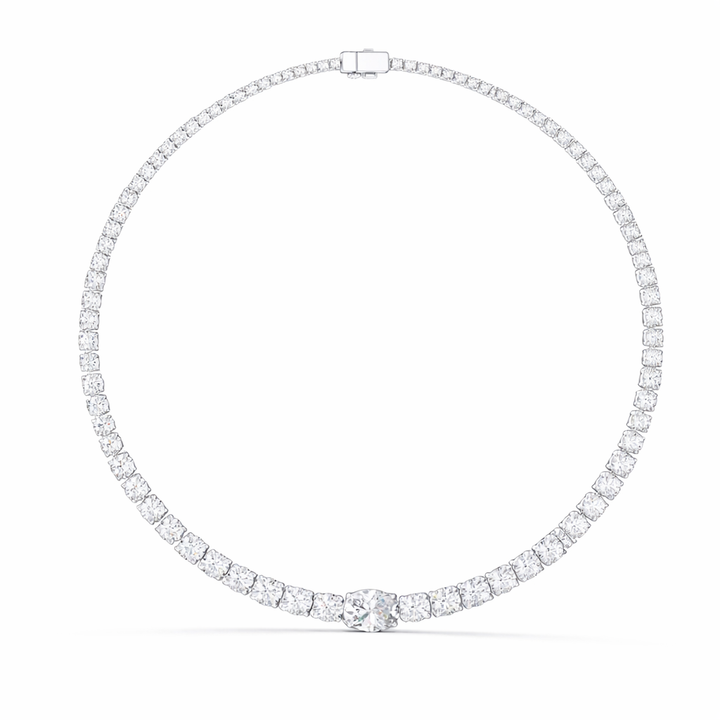 Round cut Diamond Tennis Necklace With Center Solitaire