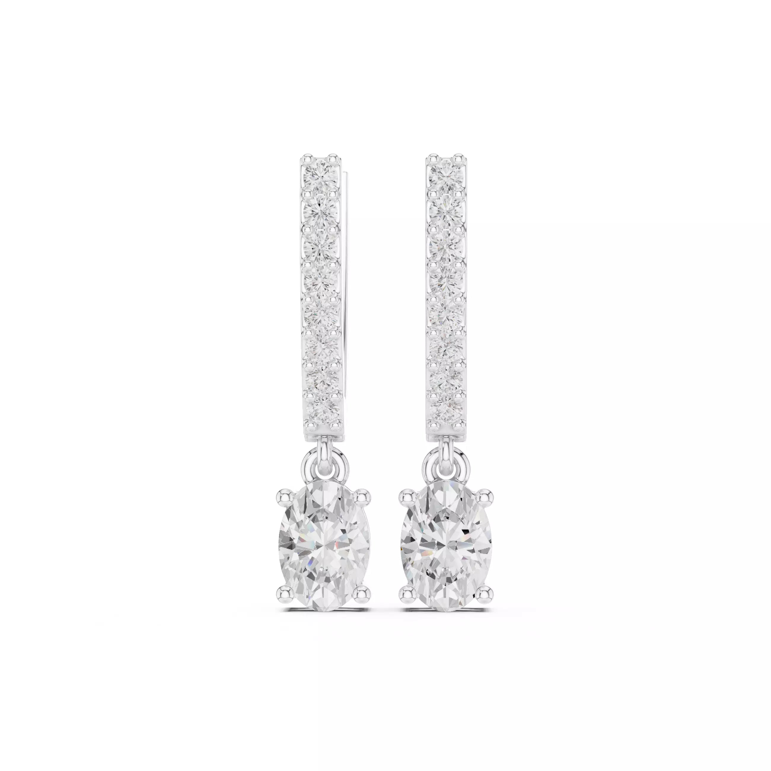 Oval Diamond Drop Earrings with Pavé Bar Setting
